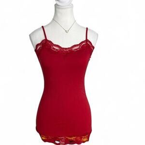 Energie Y2K Early 2000s Staple Layering Lace Red Fitted Full Length Cami Size S